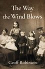 "The Way the Wind Blows" von Geoff Robinson. Schwarz-weißes Foto einer Familie in antiker Kleidung.