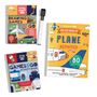 Texte: "Drawing Games On The Go", "The Big Book of Plane Activities", "The Games On The Go Activity Book". Enthält kindgerechte, bunte Illustrationen von Fahrzeugen und Flugzeugen.