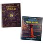 Links: "Mysterious World" mit Illustrationen und Erde. Rechts: "The World from Above" mit einer Brücke von oben.