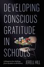 „DEVELOPING CONSCIOUS GRATITUDE IN SCHOOLS“ steht groß, mit bunten Blumen auf einem Stuhl darunter.