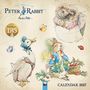 „The World of Peter Rabbit“, „Calendar 2027“. Illustration: Hase mit Möhren, Ente mit Halstuch, Igel und Schmetterlinge.