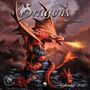 "Dragons by Anne Stokes. Kalender 2027." Ein großer roter Drache speit Feuer auf einem Felsen, umgeben von Lava.