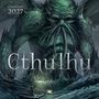 Text: "Calendar 2027" und "Cthulhu". Illustration eines gigantischen, tentakelartigen Wesens im Meer vor stürmischem Himmel.