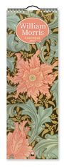 „William Morris Calendar 2027“. Eine Illustration mit floralen Mustern in Rosa, Blau und Grün auf dunklem Hintergrund.