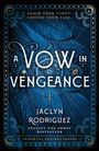 „Claim your tarot. Choose your fate. A Vow in Vengeance. Jaclyn Rodriguez. Instant USA Today Bestseller.“ Verziert, blau.