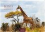"Kenia Serengeti 2024 CASAES EDITION." Eine Giraffe läuft durch eine savannenartige Landschaft mit Bäumen.