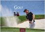 Text: "GOLF 2027" und "CASARES EDITION". Golfspieler schlägt Ball aus dem Sand, Wasser im Hintergrund.