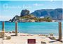 Text: "Griechische Inseln 2027", "CASARES EDITION". 

Ein strahlend blaues Meer mit einer kleinen Kapelle auf einem Hügel. Im Vordergrund römische Säulenruinen.