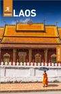"LAOS" und "Free eBook" oben. Ein Mönch in Orange geht mit einem Schirm, vor einem Tempel mit goldenen Dächern.