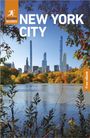 "NEW YORK CITY", "ROUGH GUIDES" mit Logo, "Free eBook". Skyline mit Hochhäusern, Herbstbäume und ein See im Vordergrund.
