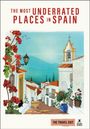 "The Most Underrated Places in Spain", "The Travel Edit". Illustration eines malerischen spanischen Dorfes mit weißen Häusern.