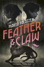 Text: "Marta Palazzesi, Feather & Claw". Silhouetten von zwei Köpfen und ein Panther im Vordergrund mit einer Feder.