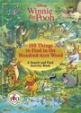 "Winnie the Pooh: 100 Things to Find in the Hundred-Acre Wood" steht über einer fröhlichen Waldszene mit bekannten Figuren.