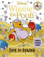"Winnie the Pooh", "Time to Unwind Colouring Book", "A Mindful Colouring Journey". Pooh mit Honigtöpfen, Blumenmotiv.