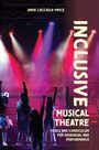 Cover mit dem Text: "Inclusive Musical Theatre: Tools and Curriculum for Rehearsal and Performance." Silhouetten tanzen vor bunten Scheinwerfern.