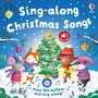 „Sing-along Christmas Songs“ und „Press the buttons and sing along!“. Illustration mit Tieren, die Weihnachtslieder singen.