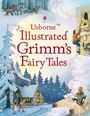 "Usborne Illustrated Grimm's Fairy Tales." Illustration: Tiere im Wald, Kinder vor einem Haus, Prinz klettert zu Turmfenster.