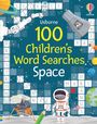 Text: "Usborne 100 Children's Word Searches Space." Illustration mit Weltraumthema: Astronaut, Raumschiff, Planeten.
