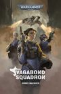 „Vagabond Squadron“ von Robbie MacNiven. Drei Soldaten, vorne eine Frau, alle bewaffnet, im Hintergrund ein Raumschiff.