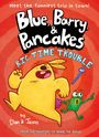 "Blue, Barry & Pancakes: Big Time Trouble" von Dan & Jason. Illustration: Eine gelbe, springende Figur und ein grüner Frosch.