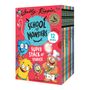 "School of Monsters," 12 Bücher, bunte Monsterillustrationen auf einer roten Box, fröhliche und verspielte Darstellung.