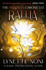 Über der strahlenden Blume steht "The Medoran Chronicles - Raelia". Goldener Waldhintergrund mit leuchtenden Blumen.