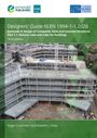 "Designers’ Guide to EN 1994-1-1:2026" steht über einem Foto eines Gebäudebaus, Logos und grüne geometrische Muster.