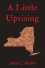 „A Little Uprising“ und „John C. Wolfe“ in roter Schrift auf schwarzem Hintergrund, zeigt die Umrisse eines Bundesstaates.