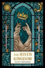 "The Riven Kingdom", Juliet E. McKenna. Mehrere Hände greifen nach Krone, bunte Ornamente mit Sonne und Mond.