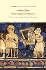 Buchtitel: "What Happened in History" von Gordon Childe. Unterer Teil zeigt ein antikes Mosaik mit Musikern und Instrumenten.