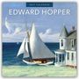 "2027 Calendar", "EDWARD HOPPER". Ein Segelboot fährt an einem Haus am Meer vorbei, gemalt in einem ruhigen, realistischen Stil.