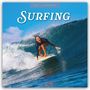 Oben steht "2027 Calendar", darunter groß "Surfing". Eine Person surft dynamisch in einer großen Welle.