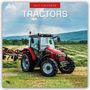 Text: "2027 Calendar, Tractors". Ein roter Traktor steht auf einem Feld, umgeben von Bäumen und blauem Himmel.