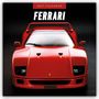 2027 CALENDAR, FERRARI: Roter Ferrari Sportwagen, frontal. Brillante, glatte Oberfläche. Markantes Design.