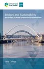 Text: "Bridges and Sustainability", darunter "Best practice for design, maintenance and replacement". Unten steht "David Collings". Oben links und rechts zwei Logos. Im Hintergrund Fluss mit zwei Brücken.