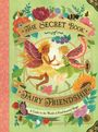 „The Secret Book of Fairy Friendship“, umringt von Blumen und zwei Feen in lebhaften Kostümen, Hände berührend.