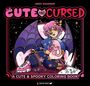 "Cute and Cursed" und "A Cute & Spooky Coloring Book". Illustration mit einem Jungen, Fledermausflügeln und Kuscheltieren.