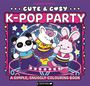 "Cute & Cosy K-Pop Party: A Simple, Snuggly Colouring Book" von Leanne Goodall. Illustration mit Panda, Katze, Hase.