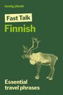 "Fast Talk Finnish", "Essential travel phrases", grüner Hintergrund und ein Rentier.