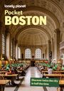 Text: "Pocket Boston", "Discover twice the city in half the time". Eine große, prächtige Bibliothek mit hohen Decken.