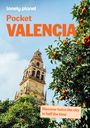 Texts: "Lonely Planet Pocket Valencia", "Discover twice the city in half the time". Tower and orange trees under a blue sky.