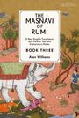 Text: "THE MASNAVI OF RUMI BOOK THREE Alan Williams". Illustration: Ein Elefant, der über liegende Menschen tritt, Bäume im Hintergrund.