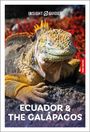 Text: "INSIGHT GUIDES", "ECUADOR & THE GALÁPAGOS", "FREE EBOOK". Ein Leguan sitzt auf einem felsigen Boden, umgeben von roten Pflanzen.
