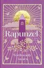 Text: Rapunzel, Wordsworth Classics. Illustration von einem Turm mit goldenen Strahlen, Bäumen und Schmetterlingen.