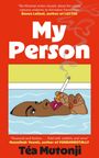 Text: „My Person“ von Téa Mutonji. Illustration: Person schwimmt im Wasser, hält Zigarette, rote Lippen, orange Nagellack.