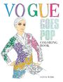 "VOGUE GOES POP COLORING BOOK IAIN R. WEBB" Ein stilisierter Mensch in einem bunten Blumenanzug mit Händen in Hüften.