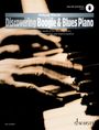 „Discovering Boogie & Blues Piano“ von Wolfgang Wierzyk. Hände spielen auf einem Klavier, stilistisch in Sepia.