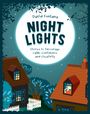 Text: "David Fontana, NIGHT LIGHTS, Stories to Encourage Calm, Confidence and Creativity." Illustration mit Häusern im Mondschein.