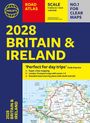 "2028 Britain & Ireland Road Atlas. Super-clear mapping, transport map zones 1-9. Blaues und gelbes Design."
