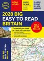„2028 BIG EASY TO READ BRITAIN“, Road Atlas, große Schrift, Kartenausschnitt unten, Foto von Cottages oben.